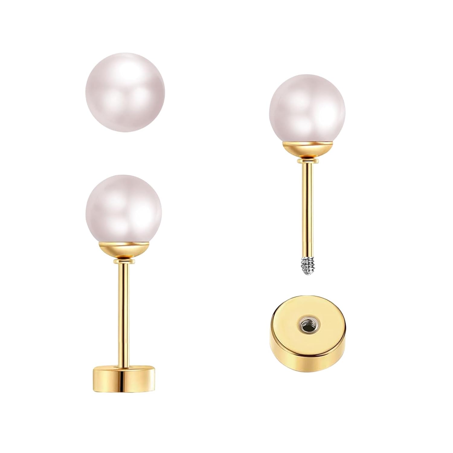 Body Jewelry Surgical Steel - 3 أزواج من أقراط اللؤلؤ الصغيرة